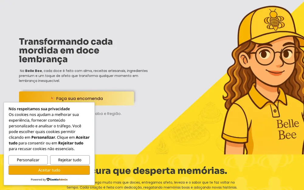 Print do site Belle Bee Doces Artesanais. bellebee.com.br