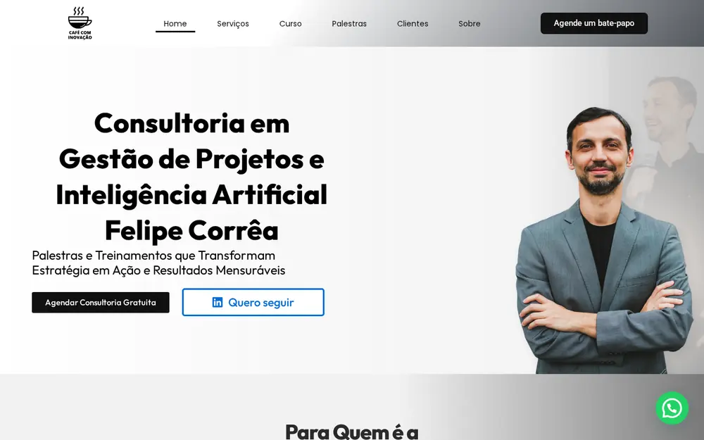 Print do site Café com Inovação. Felipe Corrêa. cafecominovacao.com.br