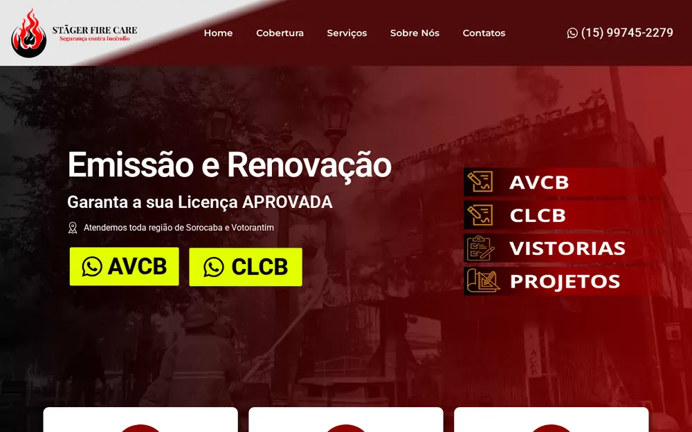 Print do site STÄGER FIRE CARE. stagerfirecare.com.br